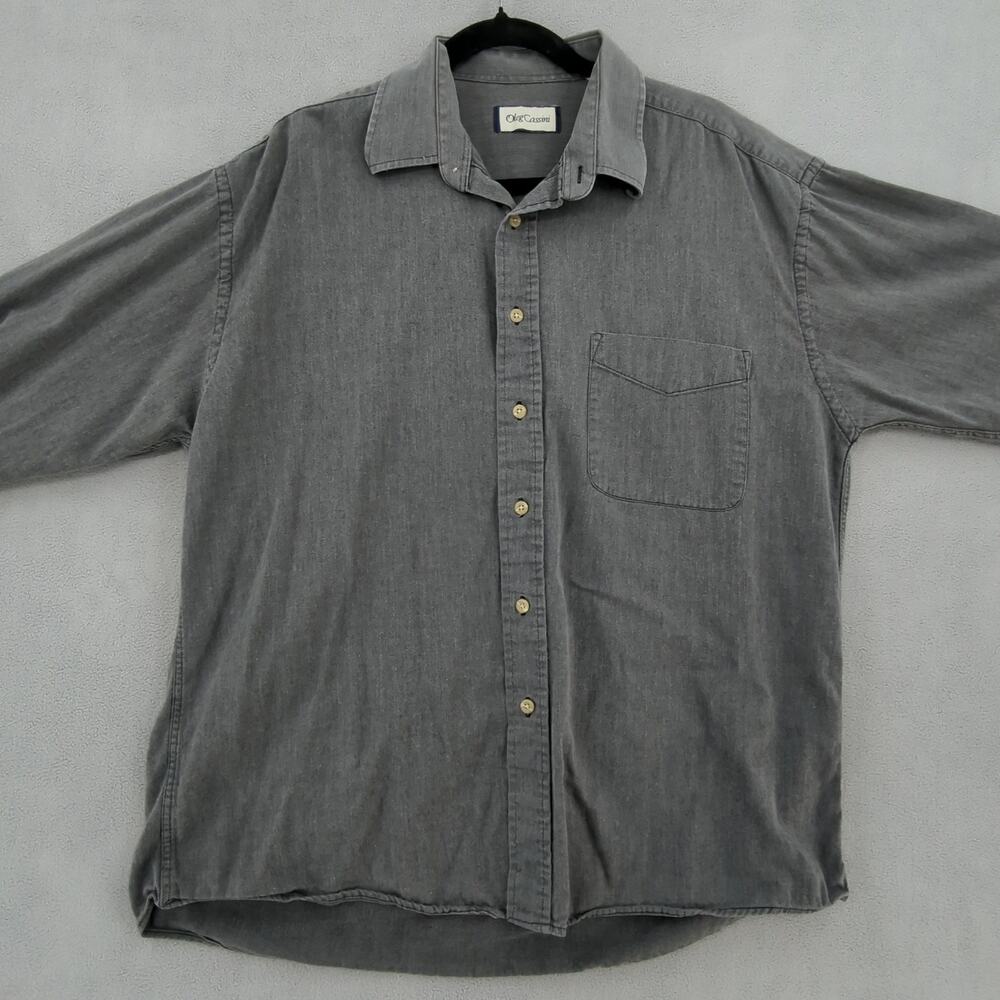 Oleg Cassini Shirt Mens Large Gray Charcoal Casual Retro Button Down Classic - Picture 5 of 9